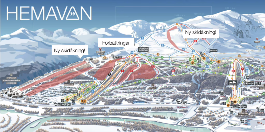 Pistkarta över Hemavan med ny skidåkning och förbättrade skidområden